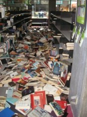 Books thrown of shelves in the Canterbury earthquake